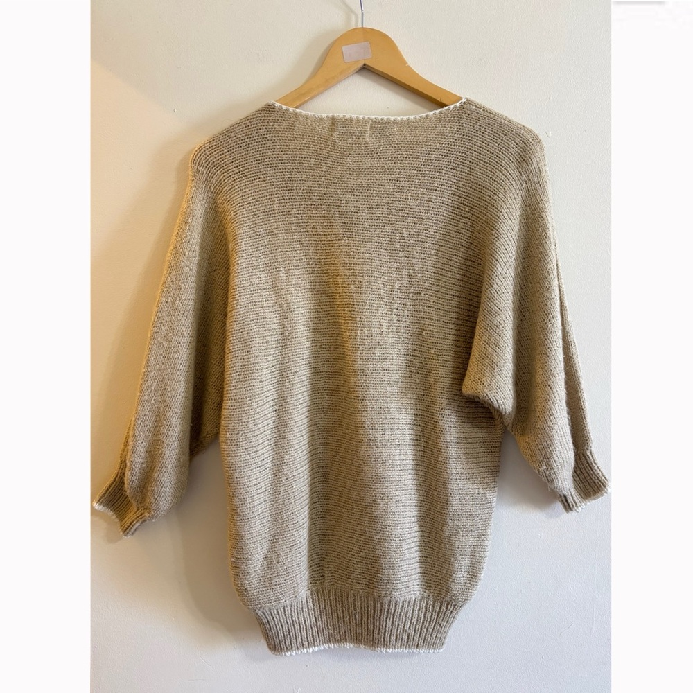 Vintage Albee Angora Blend Oversized Sweater Womens Large Beige Beaded Floral - Picture 3 of 10